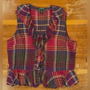 Ralph Lauren Women's Plaid Ruffle Tank Blouse - Red and Green